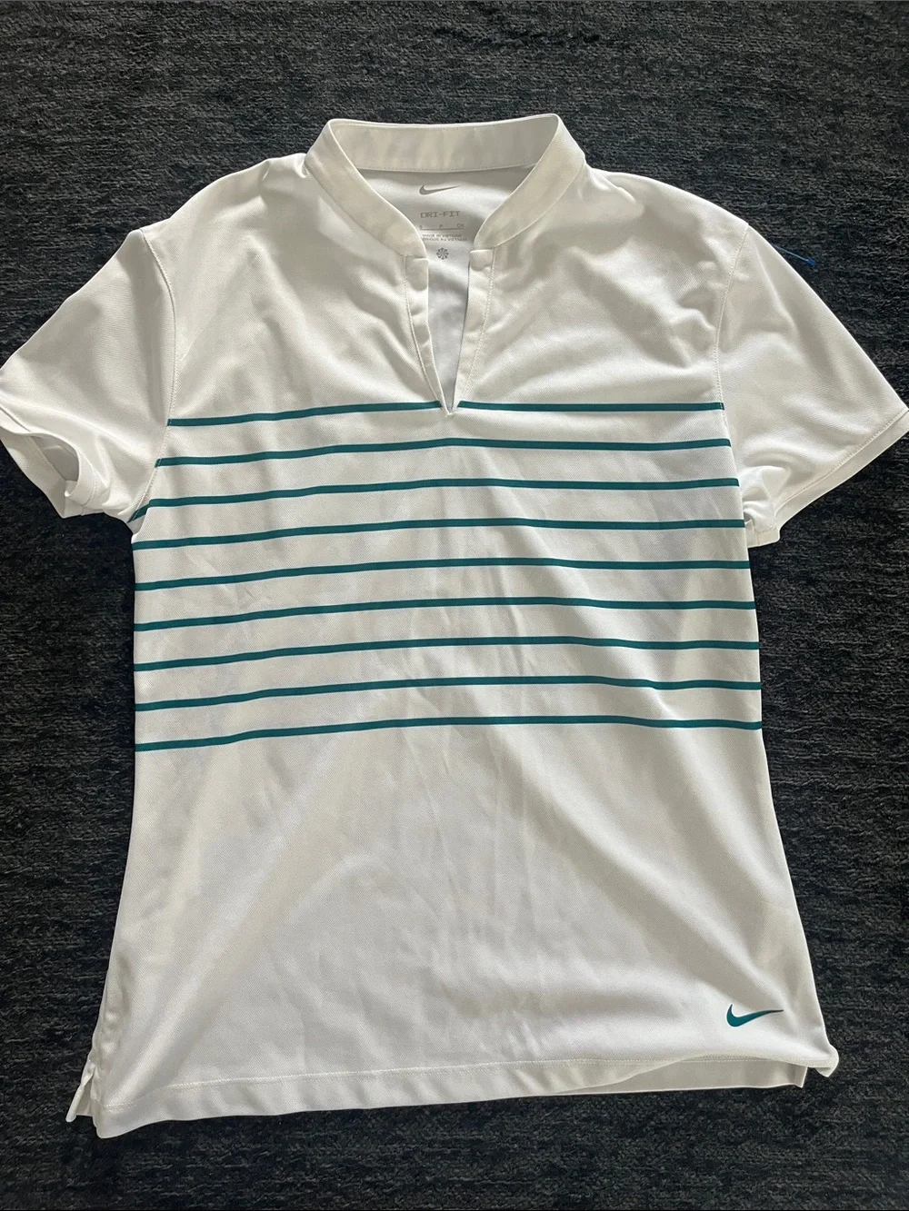 Nike Women’s White Polo with Teal Stripes